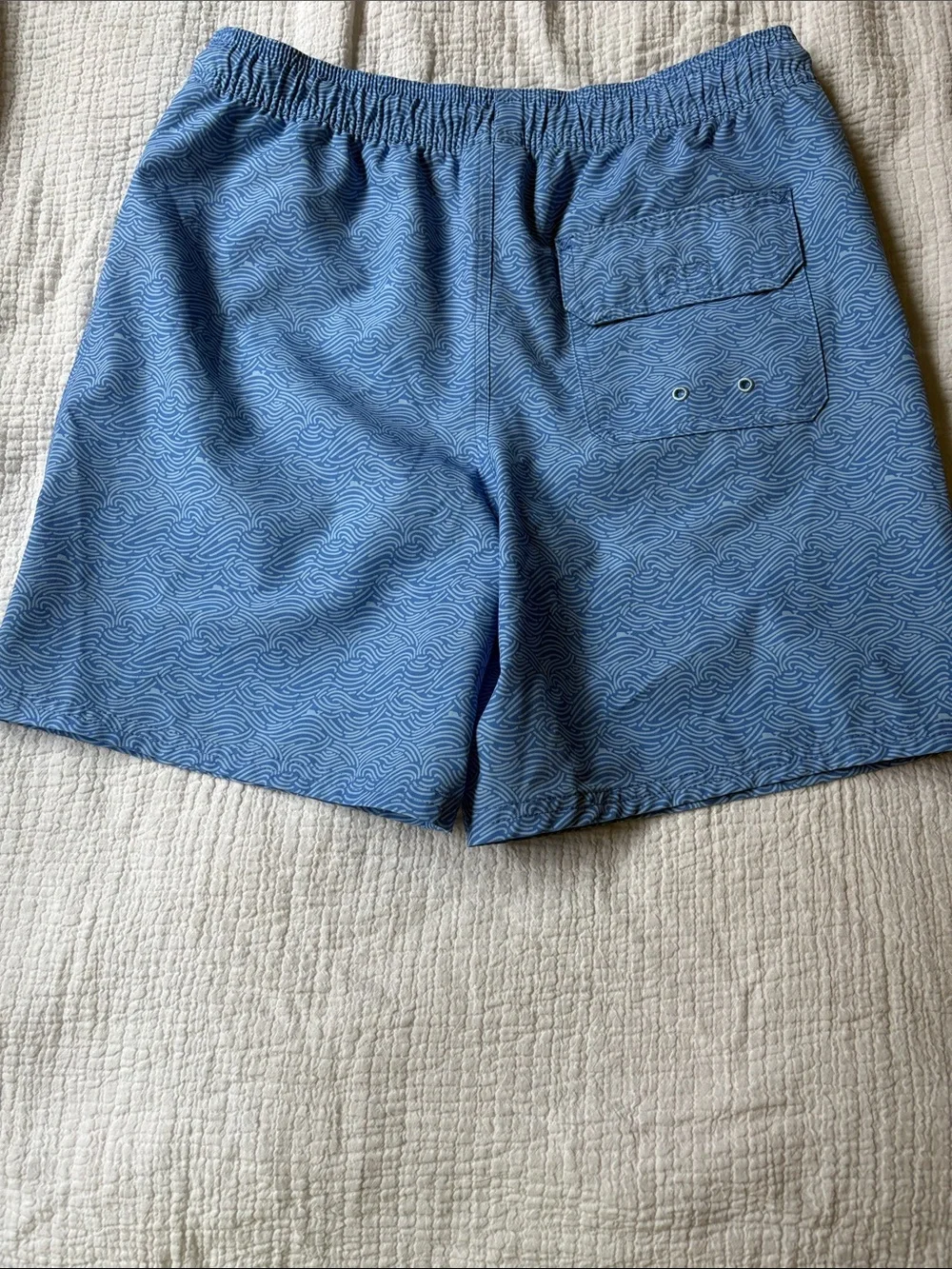 Vineyard Vines Light Blue Wave-Print Swim Trunks